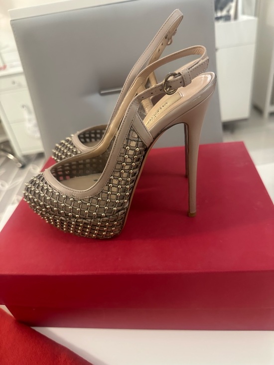 Valentino Shoes - Valentino Taupe Studded Slingback Platform Pumps AUTHENTIC